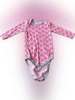J. Crew Pink Floral-Print Baby Bodysuit with Gray Trim